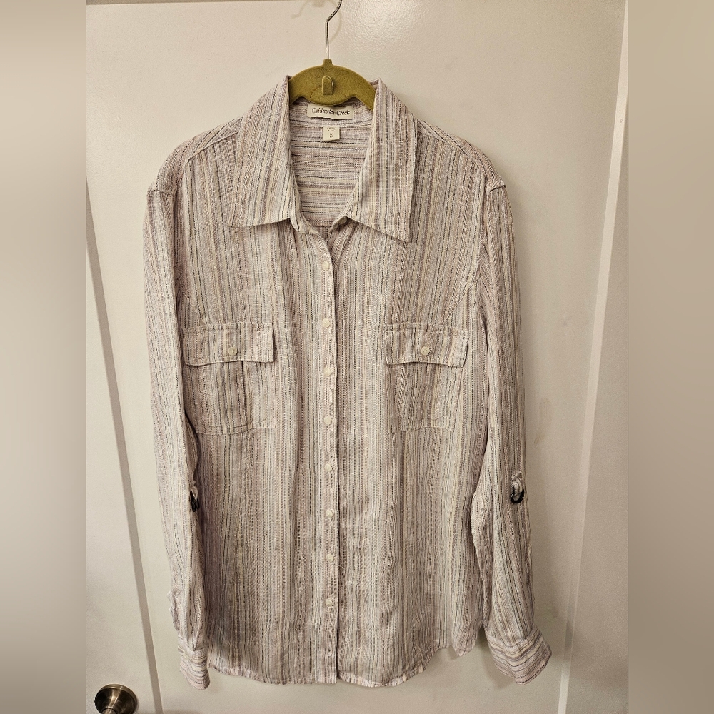 NWOT - Coldwater Creek Pink Striped Linen Button Down Camp Shirt - Size 1X